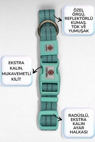 Caramelos Reflektörlü Köpek Tasması, Kişiye Özel Köpek Tasması. Büyük Ive Orta Irk Köpek Tasması Sy Mavi