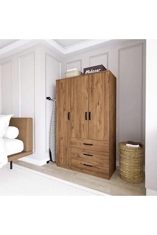 Easy Atlantik Çam 3 Kapılı 3 Çekmeceli Çok Amaçlı Elbise Dolabı Atlantik Çam