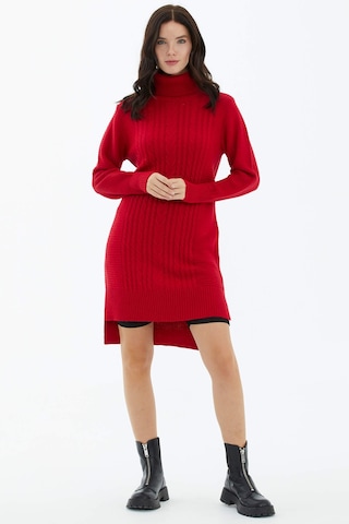 Tam Balıkçı Yaka Triko Tunik - Kırmızı