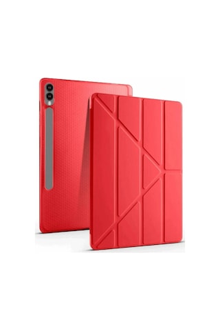 Mey İthalat Samsung Galaxy Uyumlu X610 Tab S9 Fe Plus 12.4 Kılıf Kalemlikli Mars Tablet Kılıfı - Kırmızı