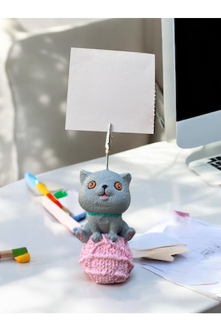Scottish Kedi Temalı Not Tutacağı Fotoğraf Tutacak Tutucu Ofis Seti Hediyelik Gri