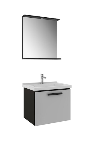 Kale Gris 65 Cm Set Siyah Gri Lavabo Dolabı + Ayna