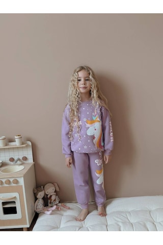 Kız Çocuk Unicorn Modelli 3 İplik Takım Lila