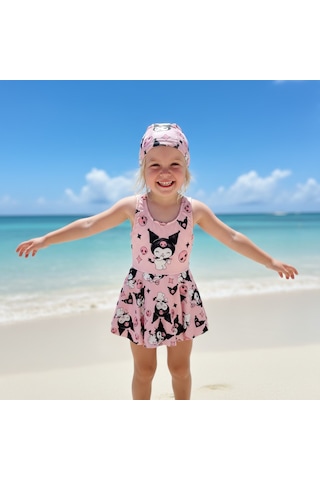 Milays Kız Çocuk Etekli Boneli Mayo Bikini Koyu Pembe