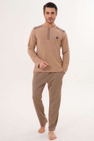 Mecit Pijama Mecit 2998 Kahve Selanik Kumaş Kışlık Erkek Pijama Takımı Kahverengi