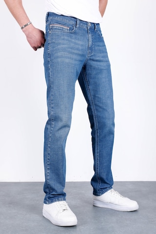 HLT Jeans Erkek Şerit Detaylı Mavi Regular Fit Boru Paça Esnek Likralı Jeans Kot Pantolon Hlthe001964 Beyaz - Mavi