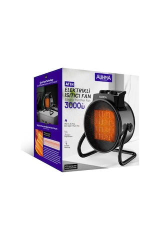 Auhma At1h Elektrikli Isıtıcı Fan Gri 3000w Hızlı Isınma, 3 Kademeli Ayar, Sessiz Ptc Isıtma Tekno