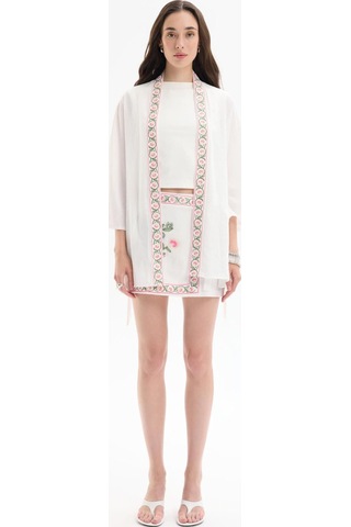 Quzu 25yckt00599 Kadın Nakış Detaylı Kimono Ceket Ekru