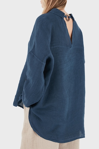 Via Dante % 100 Keten Oversize Yarı Transparan Gömlek Bayan Gömlek 7697 Lacivert