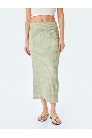 Koton Slim Fit Dokulu Drape Detaylı Yüksek Bel Kalem Etek Yeşil 5sak10002uk Yeşil