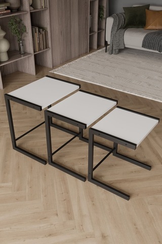 Bronte 3 Lü Zigon Sehpa, Metal Zigon Sehpa Beyaz