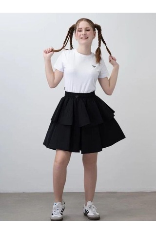 Zekids Kız Çocuk Pamuklu Fiyonk İşlemeli Tshirt-15789 Ekru