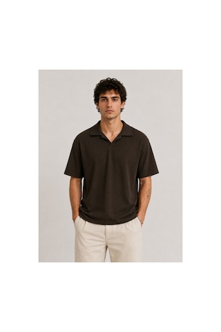 Parshey Regular Fit Fitilli Patlı Polo Yaka Erkek Tişört Premium Ottoman Kumaş Kahverengi