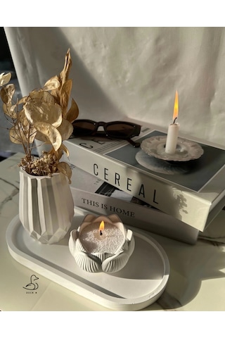 Geometrik Desenli Vazo Ve Lotus Çiçek İnci Tozlu Mumluk 2 Set