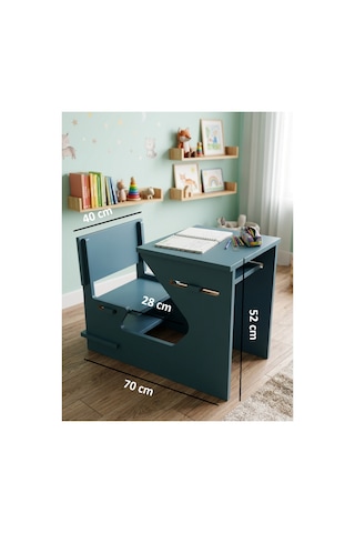 Ergonomik Ahşap Çocuk Çalışma Masası Ve Sandalyesi Seti, Aktivite, Oyun Ve Okuma Masası Seti, Montessori Ahşap Çocuk Aktivite Masası Ve Sandalyesi Mavi