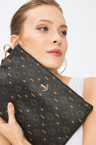Deri Company Kadın Basic Clutch Çanta Monogram Desenli Siyah Taba 214002 Siyah