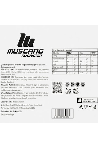 Mustang Nutrition Protein Coffee Karamel & Latte Aromalı 10 Gr X 20 Servis 200 Gr Yüksek Proteinli Kahve Çözünebilir