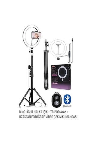 Ring Light 26cm Halka Işık + Tripod Ayak Bluetooth Uzaktan Kumandalı 3 Işık Modu & 10 Parlaklık Seviyesi