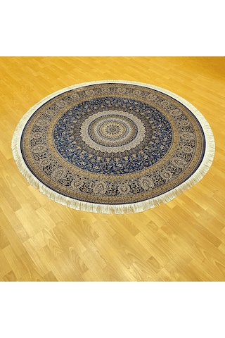 Safir 200 X 200 Yuvarlak İpek Halı Mavi