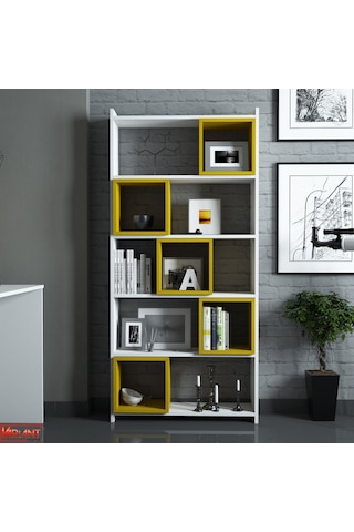 Variant Box Kitaplık Ve Çalışma Masası Takımı - Beyaz / Sarı Beyaz