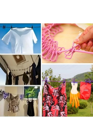 Buffer Çamaşır İpi 12 Mandallı Klipsli Lastikli Çamaşır Mandallar