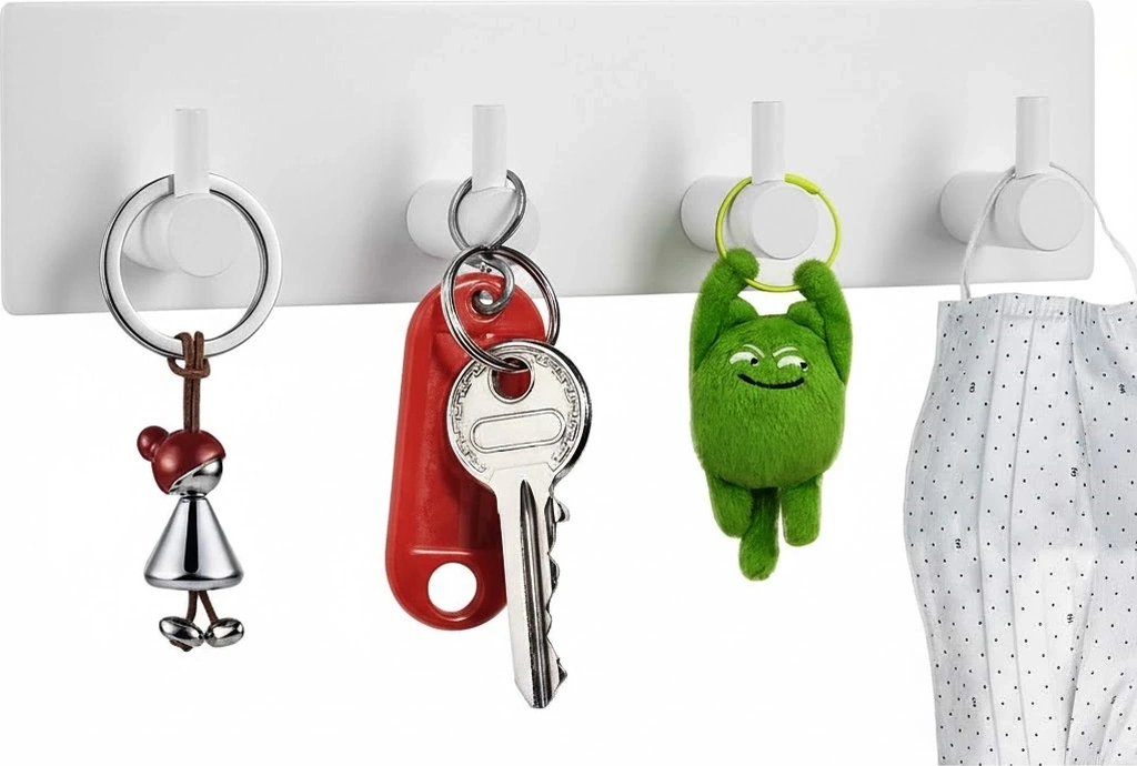 Askılık Yapışkanlı Dikdörtgen Çubuklu 4 Kancalı Beyaz Beyaz