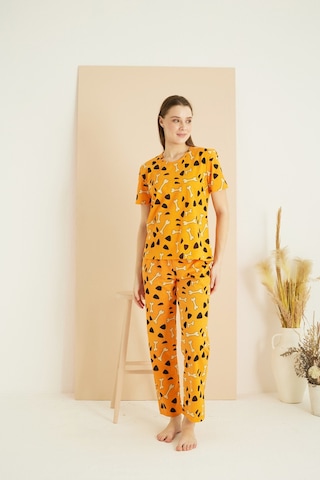 Siyah İnci Bisiklet Yaka Örme Pijama Takım25103190 Turuncu