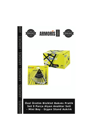 Özel Üretim Bisiklet Bakımı Pratik Set 9 Parça Alyan Anahtar Seti - Mini Boy - Üçgen Stand Askılık
