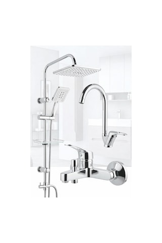Krom Robot Yağmurlama Duş Seti Mix Krom Banyo Lavabo Bataryası Banyo Yenileme Seti Krom