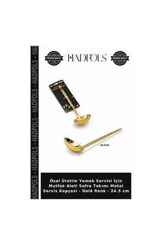 Özel Üretim Yemek Servisi İçin Mutfak Aleti Sofra Takımı Metal Servis Kepçesi - Gold Renk - 24.5 Cm