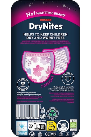 Huggies Drynites Kız Emici Gece Külodu 13+ Yaş 48-60 Kg 9lu XL