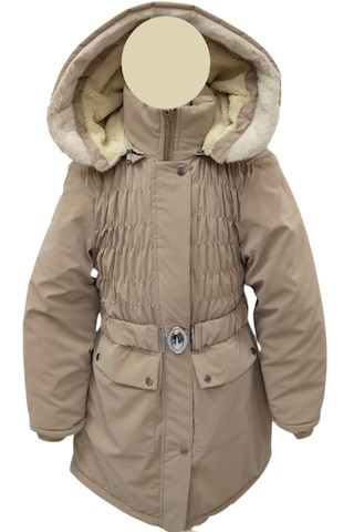 Kız Çocuk Önü Gipeli Kemerli Kapüşonlu Fermuar Çıtçıt Kapama Peluş Astarlı Açık Kahve Midi Boy Mont Açık Kahverengi