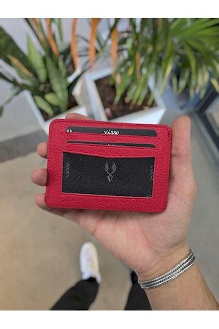 Visso 8600 Hakiki Deri Kartlık Erkek & Kadın Çanta Kırmızı Gutty