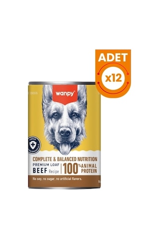 Wanpy Biftekli Tahılsız Yetişkin Konserve Köpek Maması 375 Gr 12 Adet