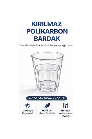 Polikarbon Casablanca Bardak Kırılmaz Cam Görünümlü 6 Adet 400 Ml Restoran Otel Tipi Şeffaf