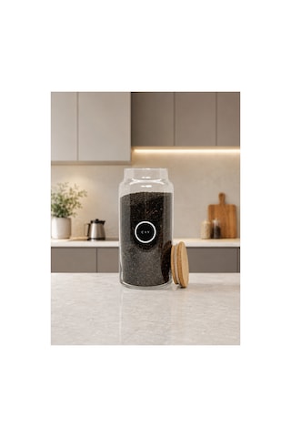 Ahşap Vakum Kapaklı Cam Saklama Kavanozu 1400 Ml Çay Etiketi Hediyeli Çok Renkli