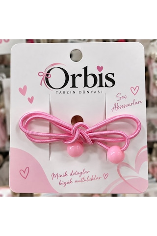 Orbis Tarzın Dünyası Çocuk Pembe Fiyonklu Boncuk Detaylı Lastik Saç Tokası 2 Li Set