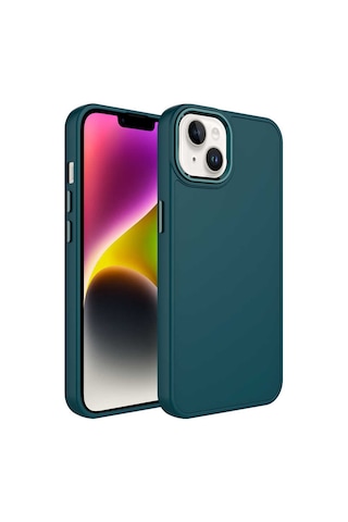 Apple Uyumlu iPhone 14 Plus Metal Çerçeve Ve Buton Tasarımlı Silikon Luna Kılıf-ko Koyu Yeşil Koyu Yeşil