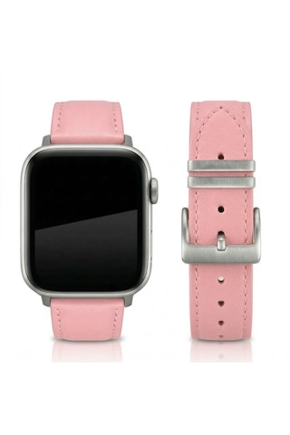 Goldoni Apple Watch Uyumlu Pembe İnce Gerçek Deri Kordonu Metal Köprülü