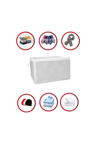 3 Adet Gri Çizgili Fermuarlı Mini Boy Hurç Yastık-kazak-kıyafet Düzenleyici 45 40 30 Cm Gri-beyaz