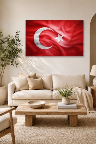 Tam Renk Türk Bayrağı Dekoratif Kanvas Duvar Tablosu Çok Renkli