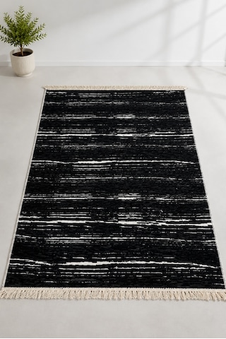 Kilim Paspas Çok Amaçlı Halı Makinede Yıkanabilir Toz Yapmaz Siyah 4