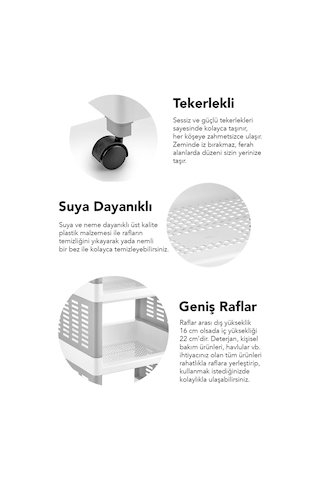 4 Katlı Tekerlekli Banyo Rafı - Havluluk Deterjanlık Makyaj Organizer Düzenleyici Raf Ünitesi Gri Gri