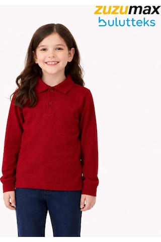 Bulutteks Okul Bordo Polo Yaka Uzunkol Tişört Kıyafetleri Üniforması Çocuk Genç