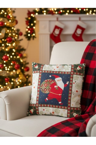 Çift Taraf Dijital Baskı Fermuarlı Yılbaşı Temalı 4'lü Yastık Kılıfı, Kırlent Kılıfı 43x43 Cm Çok Renkli