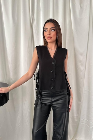 Alemdarshop Siyah Yanları Bağcıklı Yelek