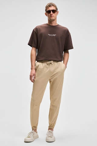 Jakob Erkek Dokuma Yıkamalı 4 Cepli Kalın Dokulu Paçası Lastikli Bej Pantolon