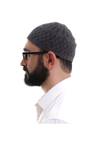 Füme Kahve Hasır Desen Kışlık Kadife Namaz Takkesi Kahverengi