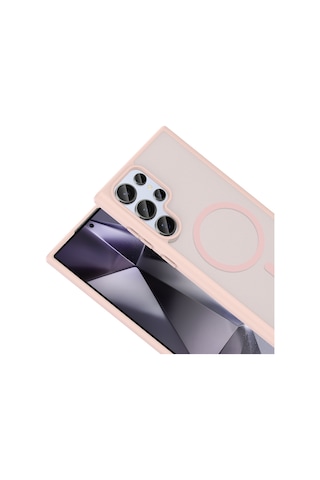 Ardemix Samsung Uyumlu Galaxy S23 Ultra Kılıf M-safe Şarj Özellikli Zore Babet Kapak - Pembe