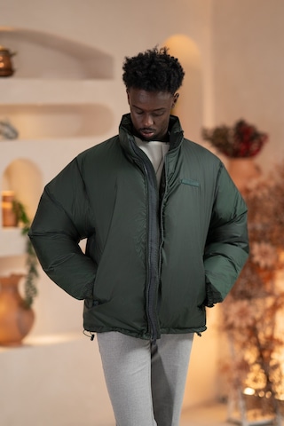 Oversize Bol Kesim Dik Yaka Fermuar Kapamalı Şişme Mont Yeşil